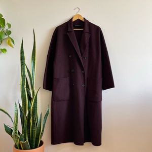 Zara Oversized Burgundy Double Breasted Coat in Medium.